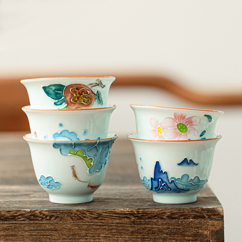 Hand-painted Kung Fu Tea Cup,  - Celadon Ceramic Cup ulasan dan harga