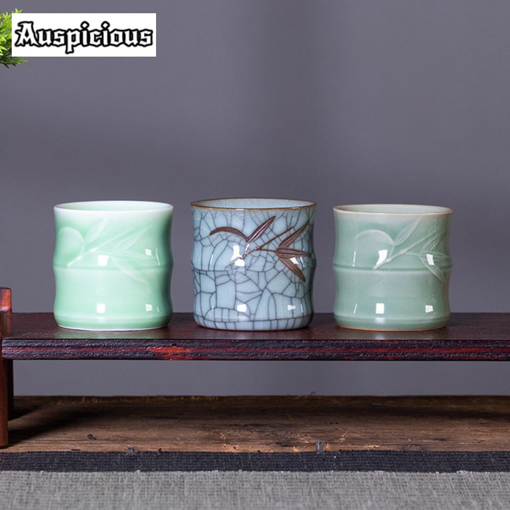 70ML Creative Bamboo Leaf Shap - Celadon Ceramic Cup ulasan dan harga